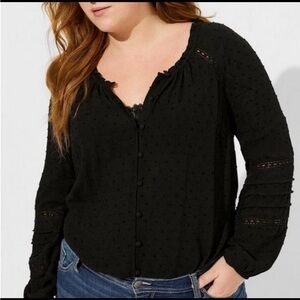 NWT Torrid Swiss Dot Lace Top, Black, Size 2